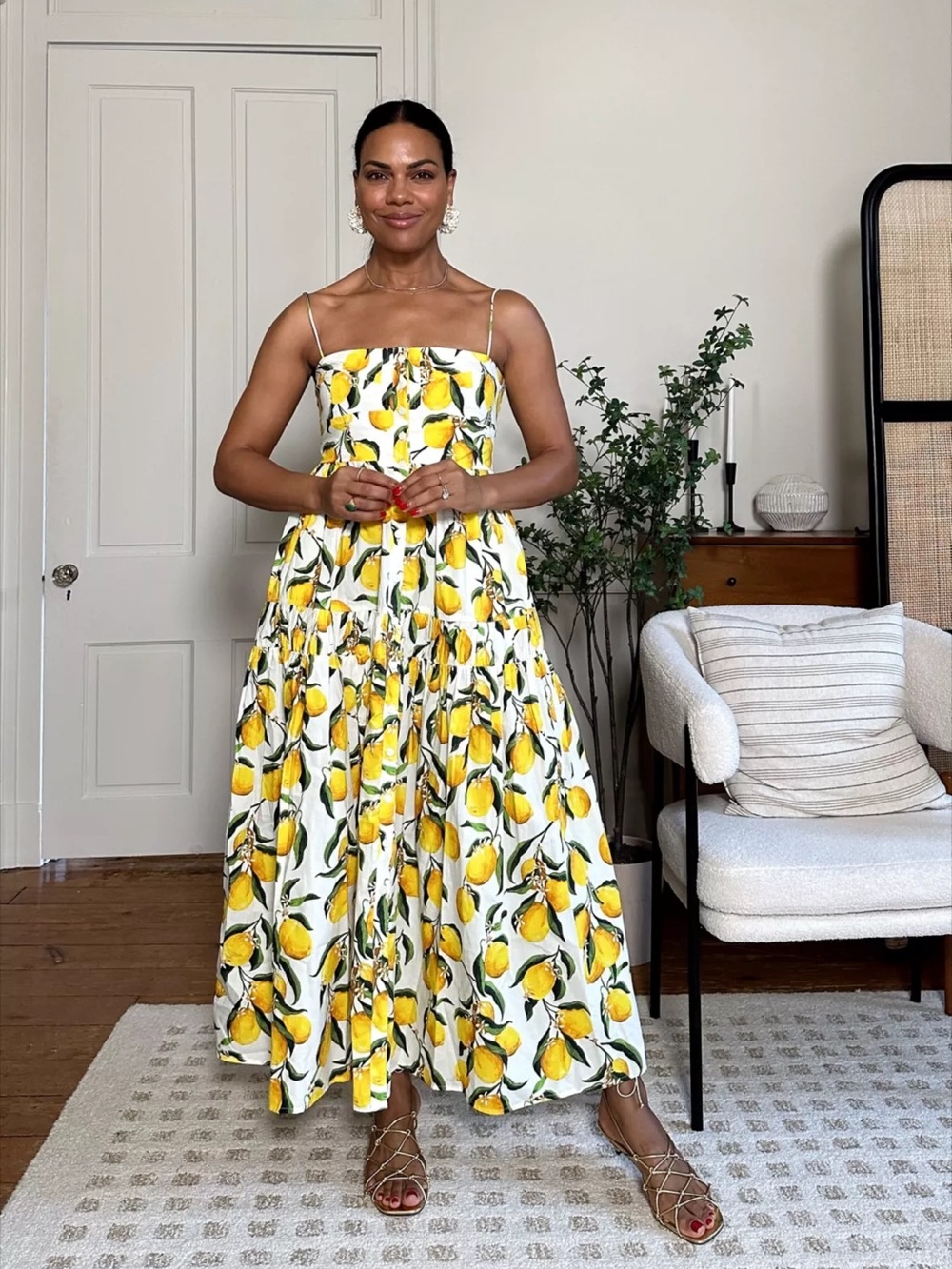J. Crew Lemon-Print Midi Dress in Yellow and Green - Picture 2 of 6